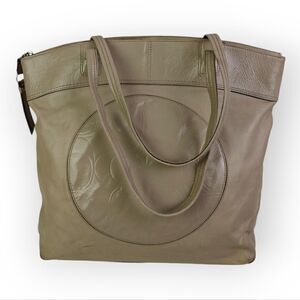 COACH BEIGE CC LOGO GENUINE LEATHER LARGE TOTE SHOULDER BAG HANDBAG PURSE BOHO